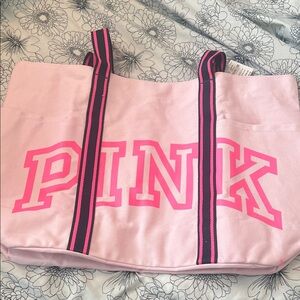 PINK Victoria's Secret Canvas Tote Bag in Light Pink with Hot Pink Logo